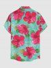 Plus Size Hibiscus Flowers Tropical Leaf Print Buttons Pocket Hawaii Shirt For Men -  