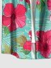 Plus Size Hibiscus Flowers Tropical Leaf Print Buttons Pocket Hawaii Shirt For Men -  