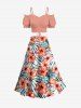 Jupe hawaïenne fendue à imprimé tropical et fleurs d'hibiscus grande taille - CORAL ROSE M
