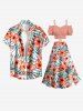 Jupe hawaïenne fendue à imprimé tropical et fleurs d'hibiscus grande taille - CORAL ROSE M