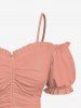 Plus Size Cinched Ruched Ruffles Cold Shoulder Cami Top -  