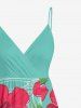 Plus Size Hibiscus Flowers Tropical Leaf Print Surplice Hawaii Cami Dress -  