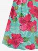 Plus Size Hibiscus Flowers Tropical Leaf Print Surplice Hawaii Cami Dress -  