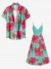 Plus Size Hibiscus Flowers Tropical Leaf Print Surplice Hawaii Cami Dress -  