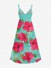 Plus Size Hibiscus Flowers Tropical Leaf Print Surplice Hawaii Cami Dress -  
