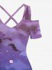 Robe longue trapèze à épaules dénudées, imprimé dégradé ciel galaxie nuage feuilles branches, style hawaïen, grande taille - Multi-A L