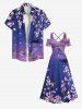 Robe longue trapèze à épaules dénudées, imprimé dégradé ciel galaxie nuage feuilles branches, style hawaïen, grande taille - Multi-A L