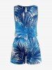 Tropical Leaf Print Cinched Hawaii Romper -  