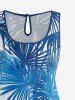 Tropical Leaf Print Cinched Hawaii Romper -  