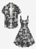 Robe débardeur hawaïenne imprimée de fleurs de cocotiers grande taille - Noir 1X