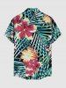 Flowers Tropical Leaf Print Buttons Pocket Hawaii Shirt For Men - Vert M