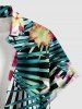 Plus Size Flowers Tropical Leaf Print Buttons Pocket Hawaii Shirt For Men -  