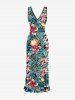 Hibiscus Flowers Tropical Leaf Print Hawaii Ruffles Split Surplice Dress -  