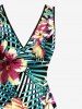 Hibiscus Flowers Tropical Leaf Print Hawaii Ruffles Split Surplice Dress -  