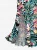 Hibiscus Flowers Tropical Leaf Print Hawaii Ruffles Split Surplice Dress -  