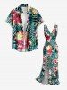 Hibiscus Flowers Tropical Leaf Print Hawaii Ruffles Split Surplice Dress -  