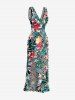 Hibiscus Flowers Tropical Leaf Print Hawaii Ruffles Split Surplice Dress -  