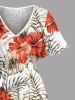 Hibiscus Flower Tropical Leaf Print Split Hawaii Midi Dress -  