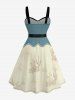 Cats Flowers Cactus Print Buttons Turn Down Collar Hawaii Dress With Belt -  
