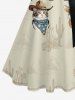 Cats Flowers Cactus Print Buttons Turn Down Collar Hawaii Dress With Belt -  