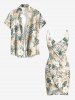 Paréo de plage convertible grande taille à imprimé feuilles tropicales et fleurs d'hibiscus, style hawaïen - Beige S