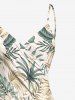 Paréo de plage convertible grande taille à imprimé feuilles tropicales et fleurs d'hibiscus, style hawaïen - Beige 2X