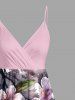 Plus Size Flowers Print Surplice Hawaii Cami Dress -  