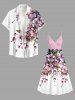 Plus Size Flowers Print Surplice Hawaii Cami Dress -  