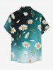 Chemise hawaïenne à poches boutons, imprimé ombré et marguerites, grande taille, pour hommes - Paon Bleu L