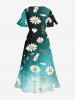 Daisy Flower Dip Dye Ombre Print Hawaii Split Pocket A Line Midi Dress -  