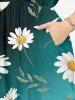 Daisy Flower Dip Dye Ombre Print Hawaii Split Pocket A Line Midi Dress -  