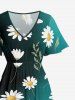 Daisy Flower Dip Dye Ombre Print Hawaii Split Pocket A Line Midi Dress -  