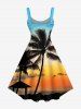 Robe trapèze hawaïenne à imprimé ombré cocotier et coucher de soleil grande taille - Bleu Ciel M