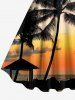 Robe trapèze hawaïenne à imprimé ombré cocotier et coucher de soleil grande taille - Bleu Ciel L