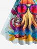 Coconut Tree Octopus Letters Print Hawaii A Line Dress -  