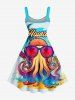 Coconut Tree Octopus Letters Print Hawaii A Line Dress -  