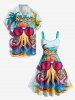Coconut Tree Octopus Letters Print Hawaii A Line Dress -  