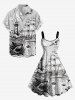 Shark Sailboat Sea Waves Lighthouse Print Hawaii Cruise A Line Dress - Blanc M