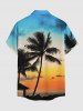Plus Size Coconut Tree Ombre Dusk Sunset Print Hawaii Button Pocket Shirt For Men -  