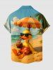 Duck Sea Beach Print Hawaii Button Pocket Shirt For Men -  