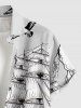 Shark Sailboat Sea Waves Lighthouse Print Hawaii Cruise Button Pocket Shirt For Men - Blanc 4XL