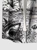 Shark Sailboat Sea Waves Lighthouse Print Hawaii Cruise Button Pocket Shirt For Men - Blanc 4XL