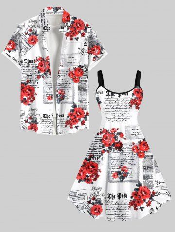 Valentines Flower Newspaper Letters Print Plus Size Matching Outfit For Couples - WHITE