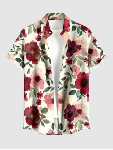 Chemise hawaïenne grande taille à imprimé floral et feuilles, boutons et poche pour homme - DEEP RED - 2XL