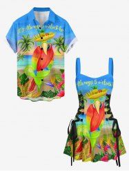 Parrot Coconut Tree Flowers Seascape Print Matching Hawaii Beach Outfit For Couples -  