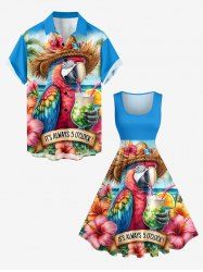 Parrot Fruit Juice Hibiscus Flowers Print Matching Hawaii Beach Outfit For Couples -  