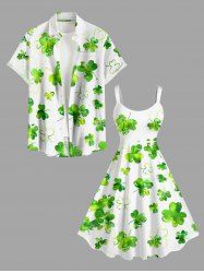St. Patrick's Day Clover Print Plus Size Matching Outfit For Couples -  