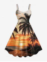 Plus Size Coconut Tree Sun Seascape Print Hawaii Tank Dress -  