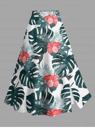 Jupe hawaïenne fendue à imprimé de feuilles tropicales et fleurs d'hibiscus grande taille - Vert profond 6X