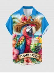 Chemise hawaïenne grande taille pour homme, à imprimé perroquet, jus de fruits et fleurs d'hibiscus, boutons et poche. - Bleu Ciel L
